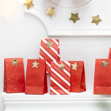 Julekalender poser hvid/rød/guld, 24 stk. festartikler